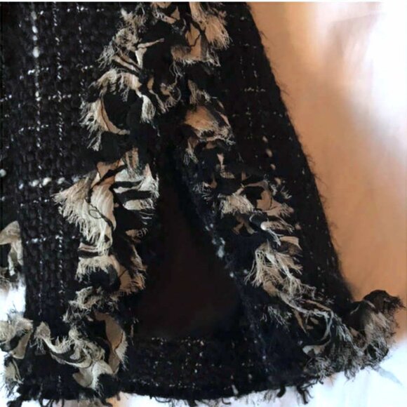 Pretty Vintage Nipon Boutique Jacket in Black/White Plaid with Silk Fringe Trim - Picture 5 of 12